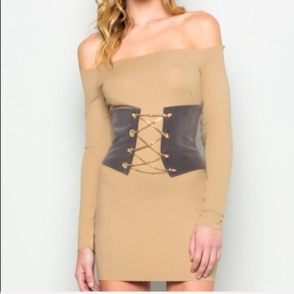Gold Chained Gray Velvet Corset Belt NWOT